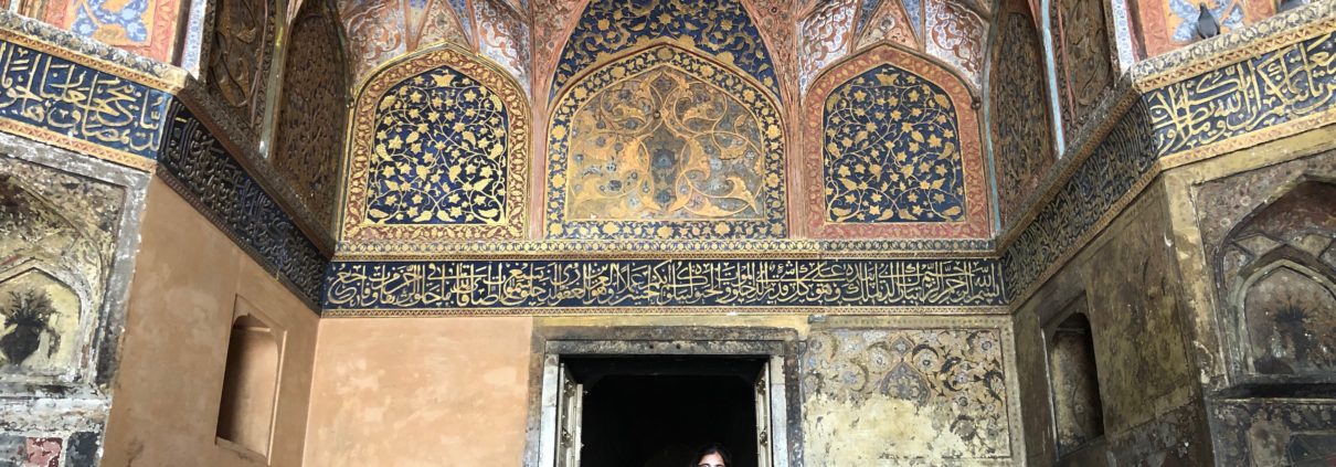 Latifa in front of fresco entrance at Id ma-ud- daula