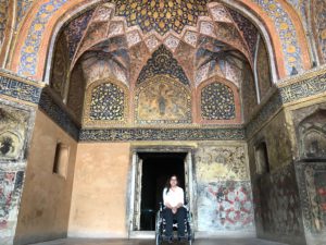 Latifa in front of fresco entrance at Id ma-ud- daula