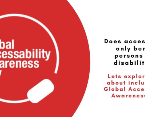 The image is split vertically into two parts - On the left, Global Accesibility Day is written inside a circle on red background. On the right, following text is on a white background – Does accessibility only benefit persons with disabilities? Lets explore more about inclusion on Global Accessibility Awareness Day! At the top right is the logo of planet abled.