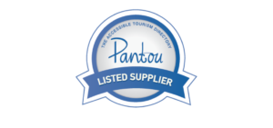 Pantou Listed Supplier stamp in blue, gray and while. On top in circular fashion its written - The Accessible Tourism Directory.