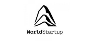 World Startup Logo in Black. A mountain is there on top and World Startup is written below it.